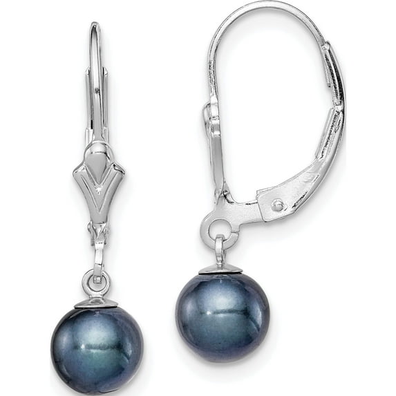 Sterling Silver Rhodium-Plated 6-7mm Black Fwc Pearl Leverback Earrings Made In Canada qe7704