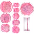 thumbnail image 4 of Body Candy Womens 9/16" 2PC Clear Pink Acrylic Glitter Saddle Plugs Double Flare Plug Ear Plug Gauges 14mm, 4 of 4