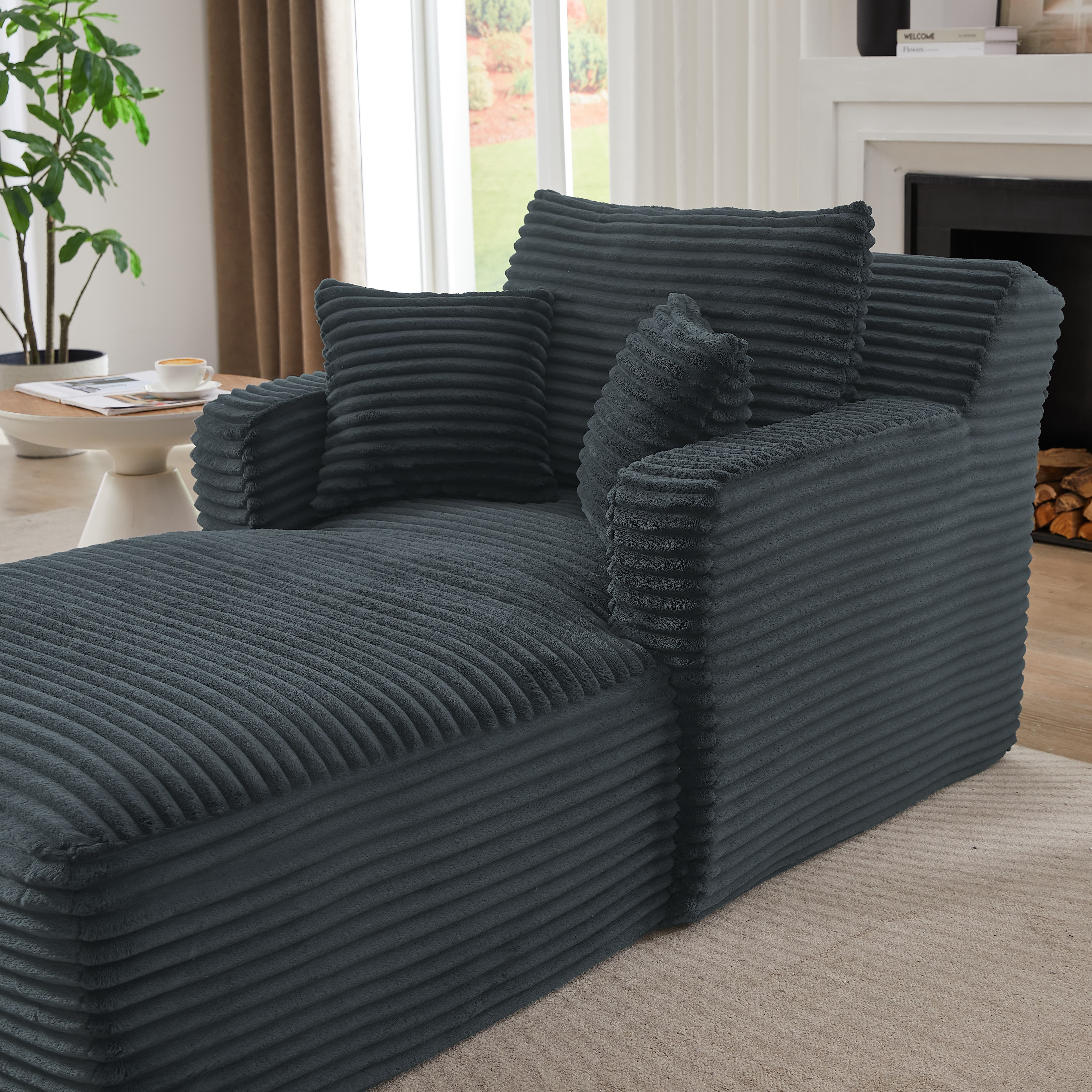 MAYEERTY Corduroy Single Chaise Lounge Sofa, Modern Comfy Sleeper Couch for Apartment, 65×39" Gray