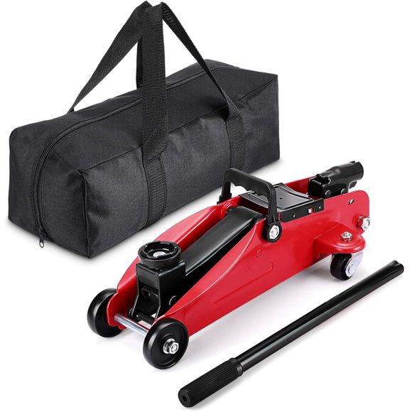 2-Ton Low Profile Hydraulic Floor Jack Heavy Duty Steel Car Jack 3.35in-13in Lifting Range Portable Floor Lift for Cars and SUVs Red
