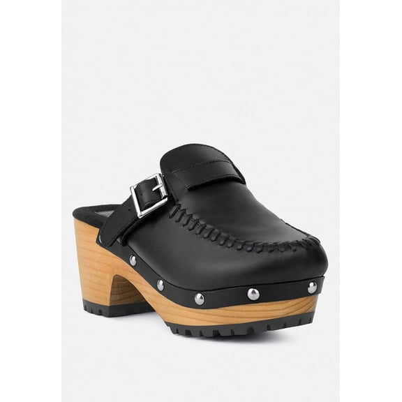 CHOCTAV Black Handcrafted Leather Clogs