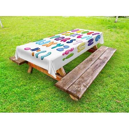 R In Bubble Letter Letters Outdoor Tablecloth, Bubble Shaped 3D Style Alphabet Set Colorful Kids Children Design Comic Typeset, Decorative Washable Fabric Picnic Tablecloth, 58 X 120 Inches, Multicolor, by Ambesonne ()