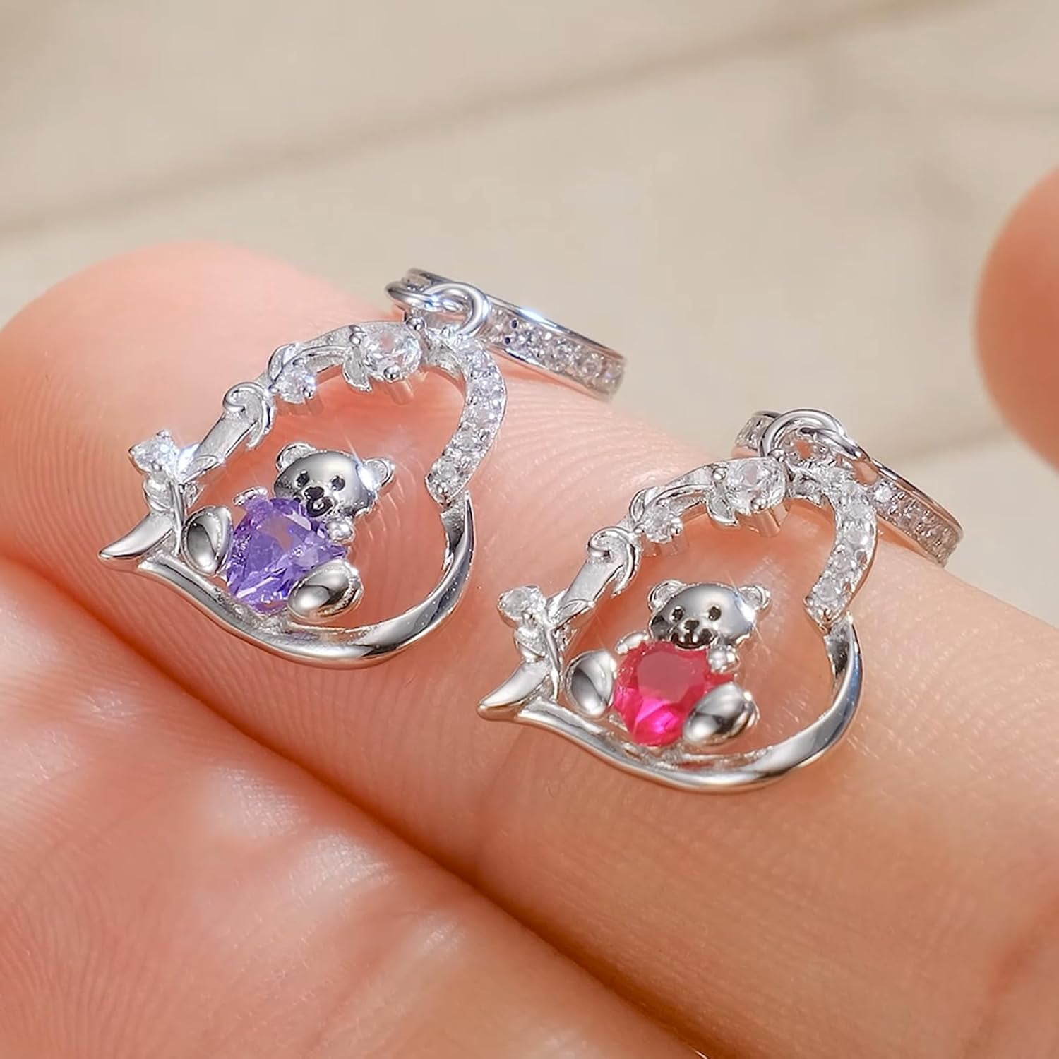 Teddy Bear Charms for Bracelets for Women 925 Sterling Silver 12 Month Birthstone Bear Bead Charms Christmas Birthday Jewelry Gifts for Mom Daughter Wife