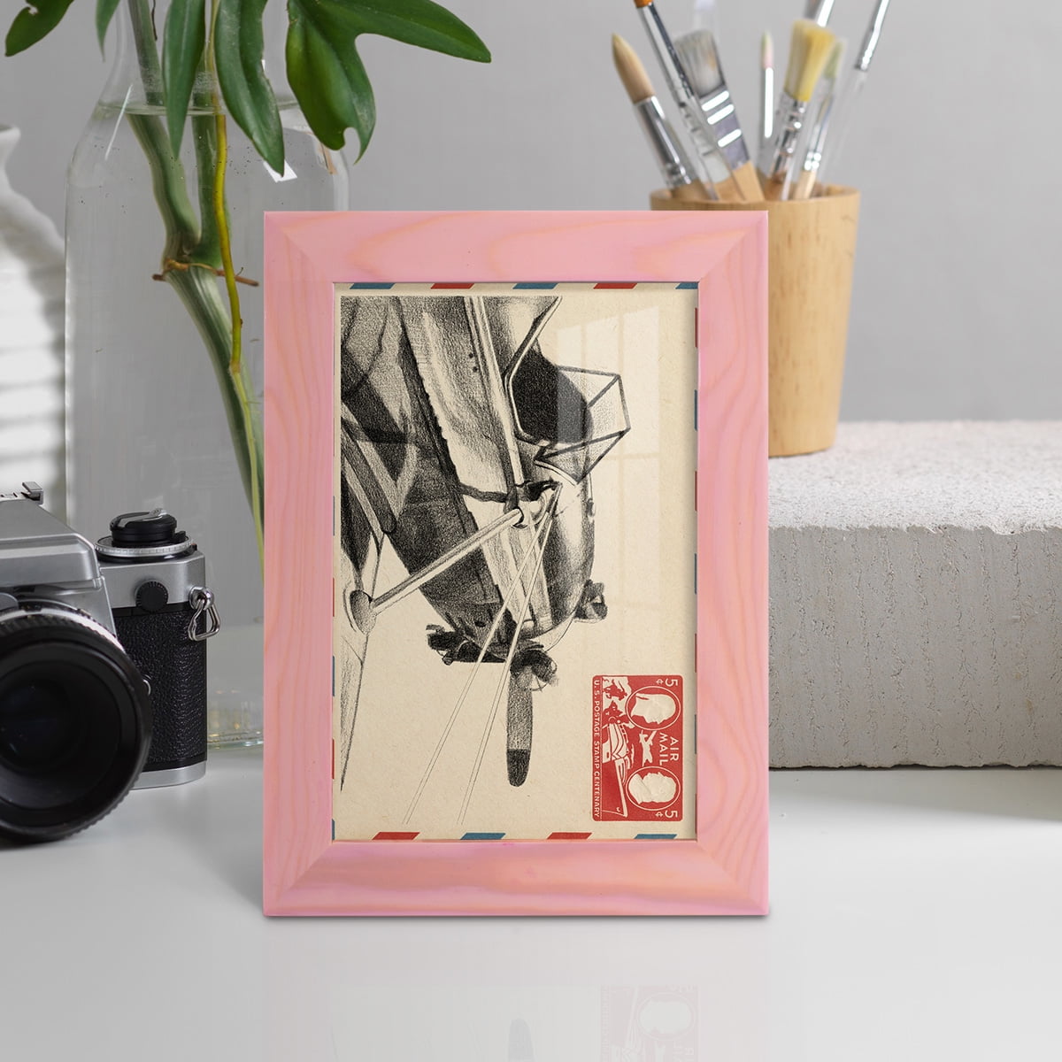 Vintage Airmail I -Framed Print w/glass-Sunset Pink