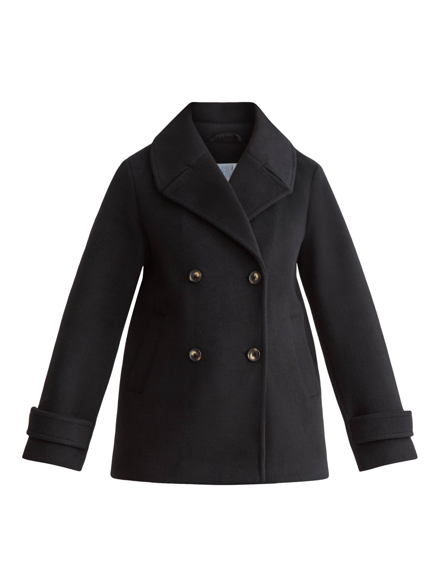 Time and Tru Women's and Women's Plus Faux Wool Peacoat, Sizes XS-2X