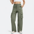 thumbnail image 5 of JUSLIO Cargo Pants for Women Comfortable Casual Pockets Wide Leg Pants Green L, 5 of 9