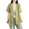thumbnail image 2 of Soki Blazer en Lin Sans Col pour Femmes Décontracté à Manches Courtes Printemps Été Automne Vestes Blazer, 2 of 5