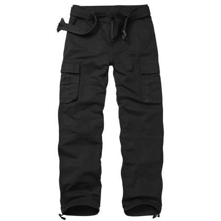 TRGPSG Men's Classic All Cotton Cargo Pants, 6-Pocket Work & Hiking Pants(No Belts)Black,Size 32