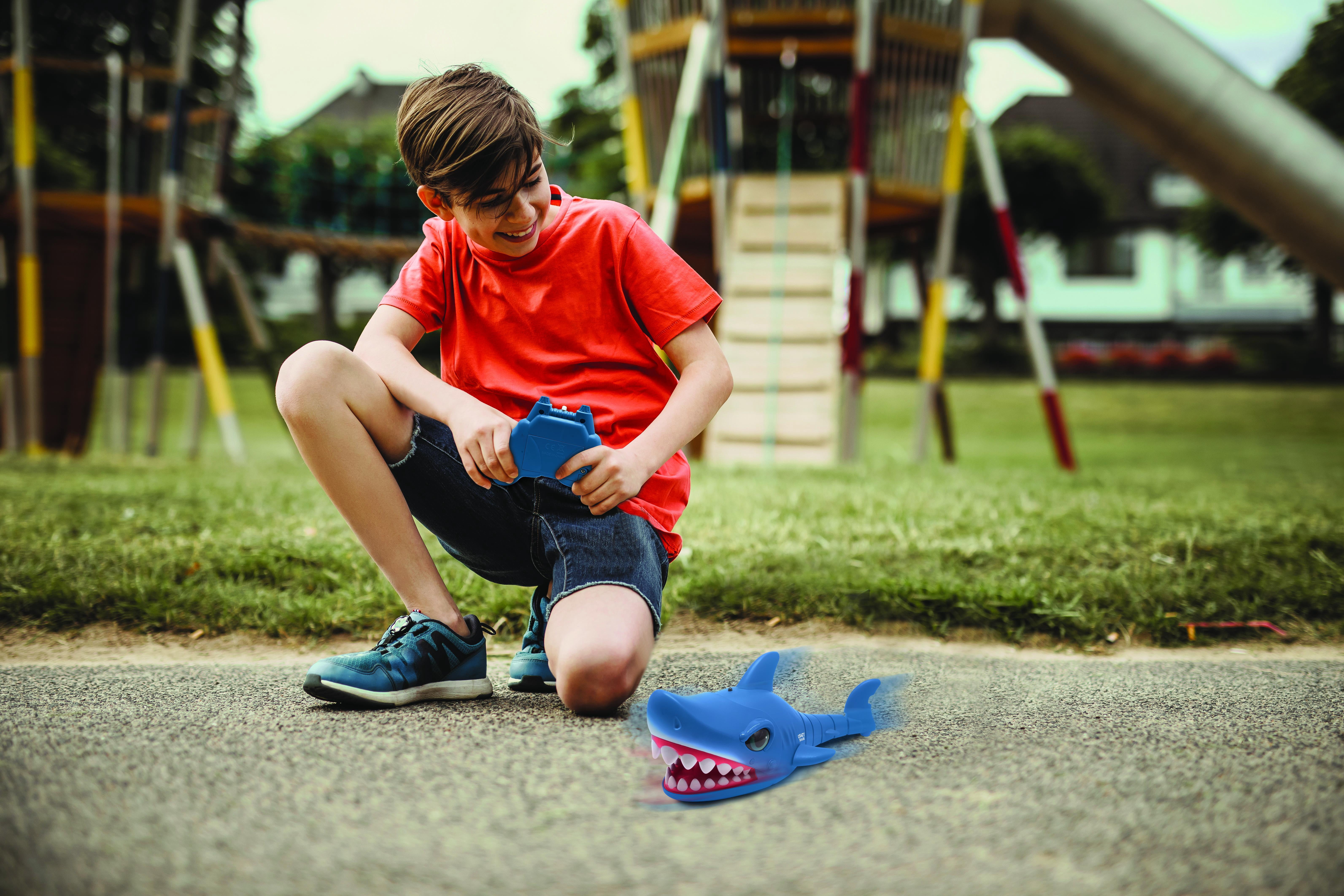 Lexibook - Crazy Shark - Remote Control Shark, Up to 5 Km/h (3mph), Automatic Hunt and Dance Modes, Programmable, Music Effects, Blue