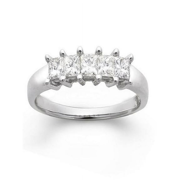 5 Stone Princess Diamond Wedding Band for Her in White Gold