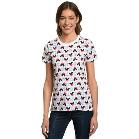 Juniors White Tee T-shirt - Juniors Mickey Mouse Icons All-Over T-Shirt White
