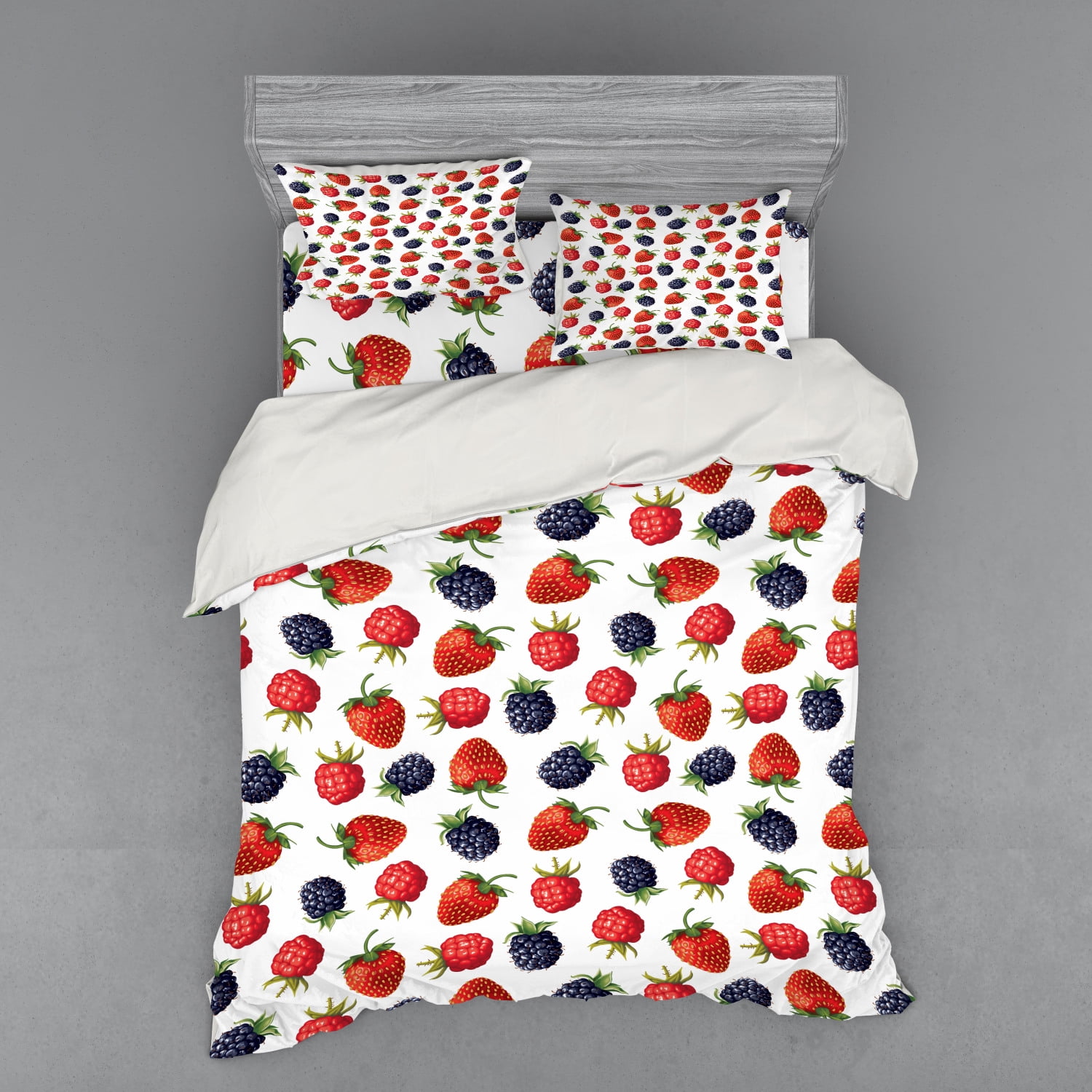 Fruits Duvet Cover Set, Delicious Ripe Berry Print Strawberries