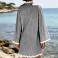 thumbnail image 7 of Ohufall Mini Dress for Women Wavy-hem Striped Long Sleeve Dress V Neck Lightweight Summer Casual Dresses, 7 of 7