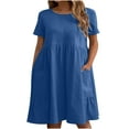 thumbnail image 2 of pstuiky Fashion Women Casual Sexy Round Neck Solid Summer Short Sleeve Pockets Dress, 2 of 6
