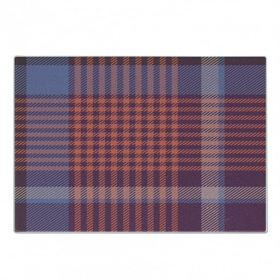 Checkered Cutting Board, Retro British Irish Cultural Pattern of Tartan Abstract Celtic Design, Decorative Tempered Glass Cutting and Serving Board, Small Size, Purple Lavender Orange, by Ambesonne