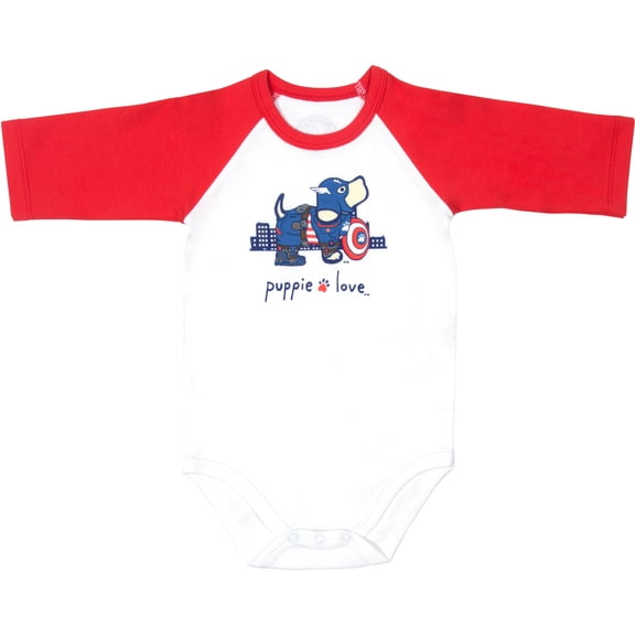 Super Hero - 6-12 Months 3/4 Length Red Sleeve Onesie