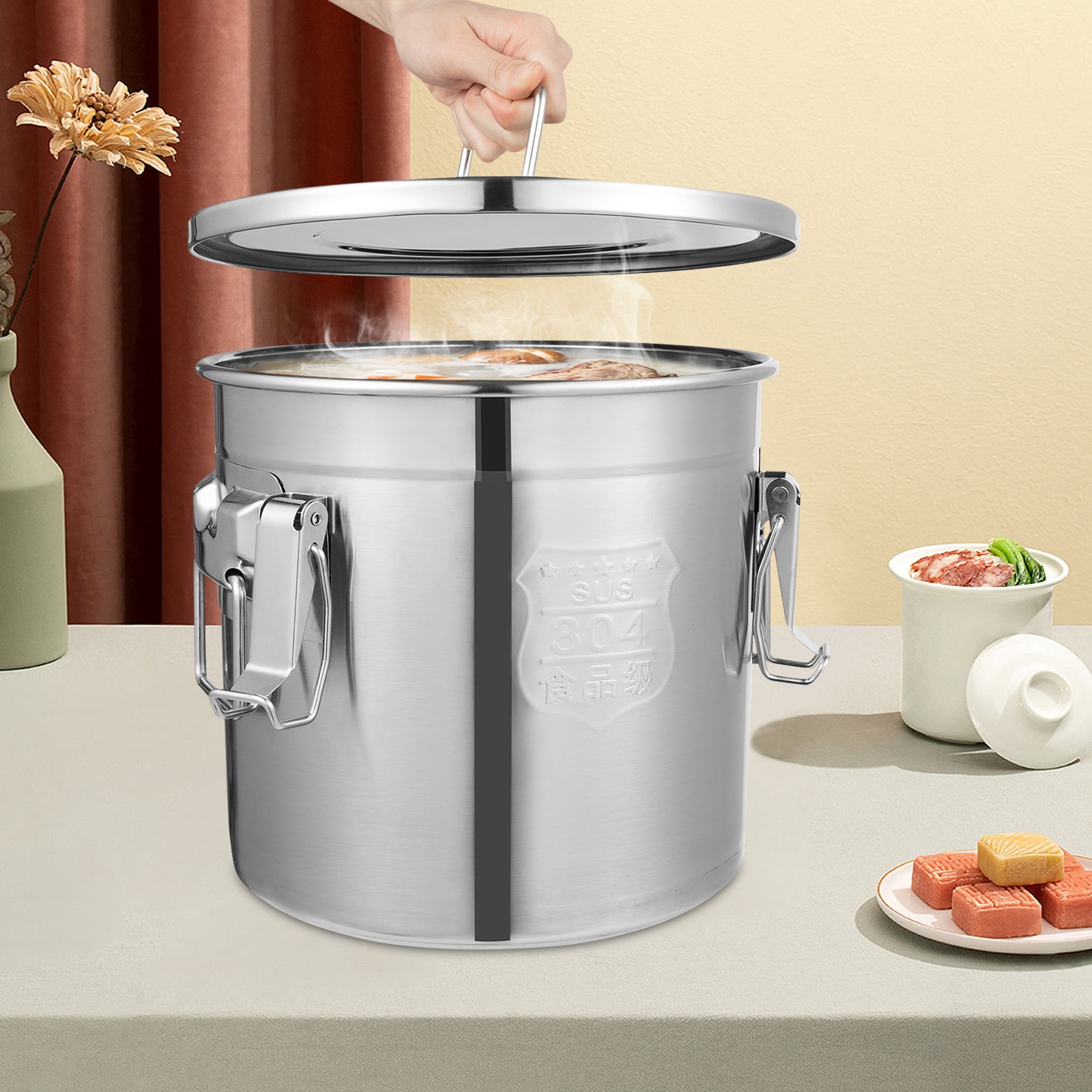 304 Stainless Steel Airtight Canister for Kitchen, 3.2Gal Canisters Container with Lids and Sturdy Locking Clamp,Bucket Food Storage Containers Airtight for Flour Coffee Bean Tea (12L)