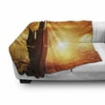 thumbnail image 3 of Pirate Ship Soft Flannel Fleece Throw Blanket, Pirate Ship Sailing on the Ocean at Sunset in Full Sail Print, Cozy Plush for Indoor and Outdoor Use, 50" x 60", Orange Yellow Black, by Ambesonne, 3 of 6