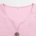 thumbnail image 5 of Oversized Tshirts for Women Casual Cotton Linen Blouse V Neck 3/4 Sleeve Button Decor Loose Fit Pink Summer Tops for Women, 5 of 9