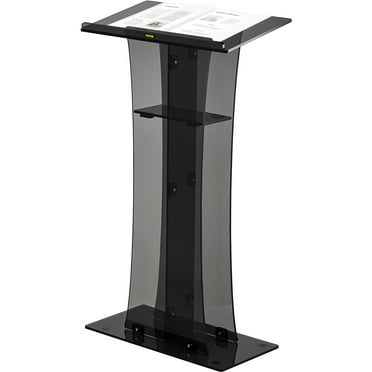 VEVOR Acrylic Pulpit, 47" Tall, Clear Podium Stand w/ Wide Reading Surface & Storage Shelf, Floor-Standing Plexiglass Lectern for Church Office School, Black