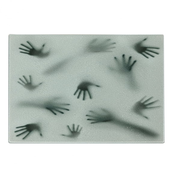 Horror House Cutting Board, Frightening Hands Arms Ghost Shadow Alien Touch Mist Strangers Work of Art, Decorative Tempered Glass Cutting and Serving Board, Small Size, Emerald, by Ambesonne