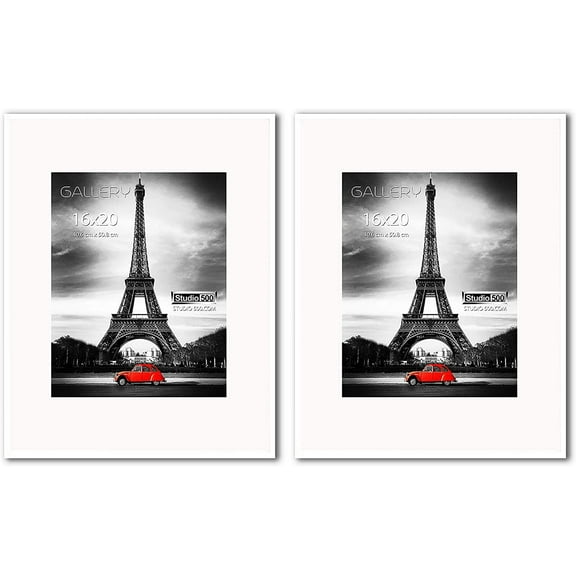 Studio 500 Luxury Collection 1-Opening 16 x 20 in Matted to 11 x 14 in, 11 x 14 in Photo Frames, Brushed White Over Pine Wood, 2 Count