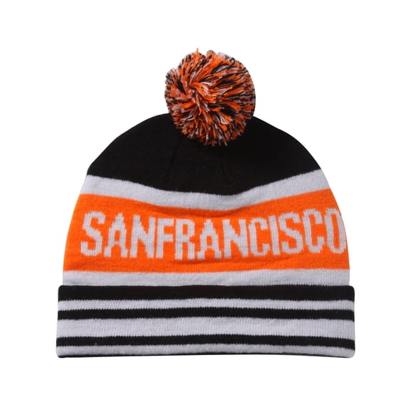 City Beanie Bonnet à Pompons à Revers San Francisco - Orange/Noir