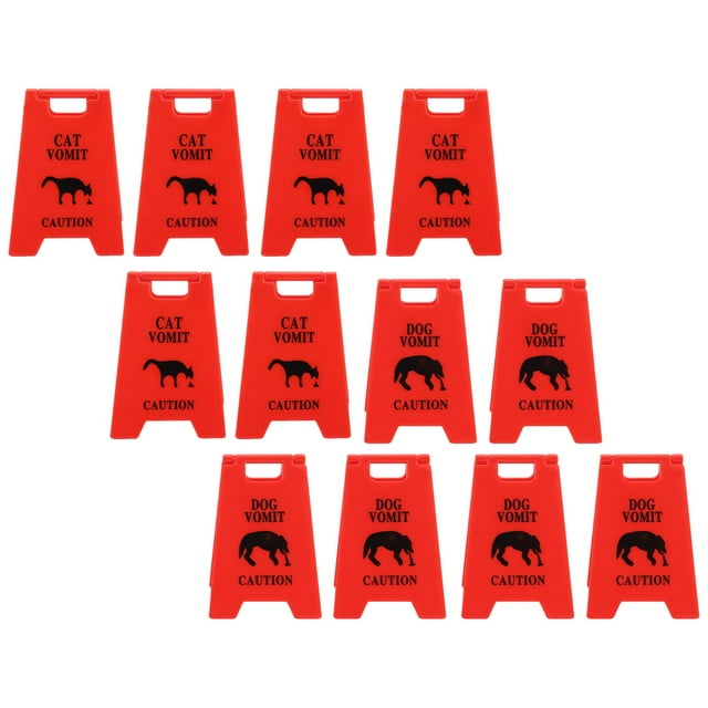 12Pcs Funny Cat Vomit Caution Sign, Mini Dog Vomit Warning Signs, Cats Dogs Humorous Caution Reminder Desk Sign Gifts for Home Pet Lovers Owners Enthusiasts Decor