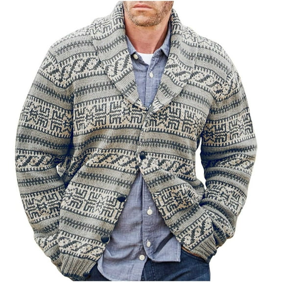 Odeerbi Sweaters for Men Fall Sweaters Crew Neck Fashion Autumn Winter Pullover Elk Print Knit Jacket Gray