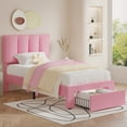 thumbnail image 2 of VECELO Upholstered Bed Frame with Storage Drawers, Twin Size Modern Platform Bed Frame with Adjustable Headboard, No Box Spring Needed, Pink, 2 of 8