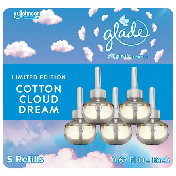 Glade Plugins Scented Oil 5 Refills, Air Freshener Glade Plug in Refills, Cotton Cloud Dream
