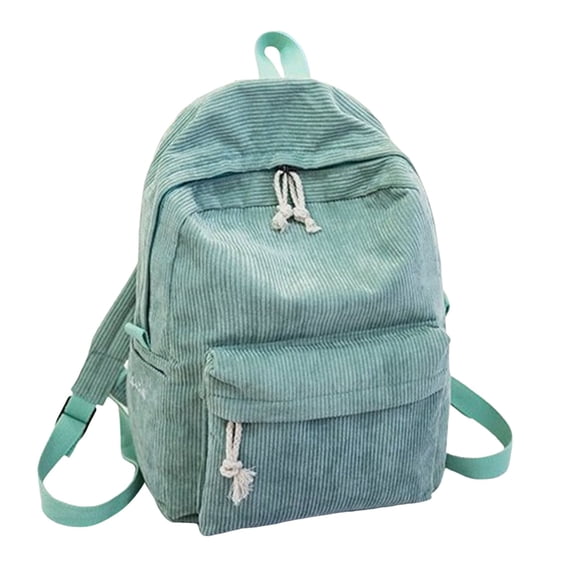 FUZHIQ Corduroy Drawstring School Backpack for Ages 6-12 Solid Color Front Pocket Lightweight Casual Daily Student Bookbag, Green