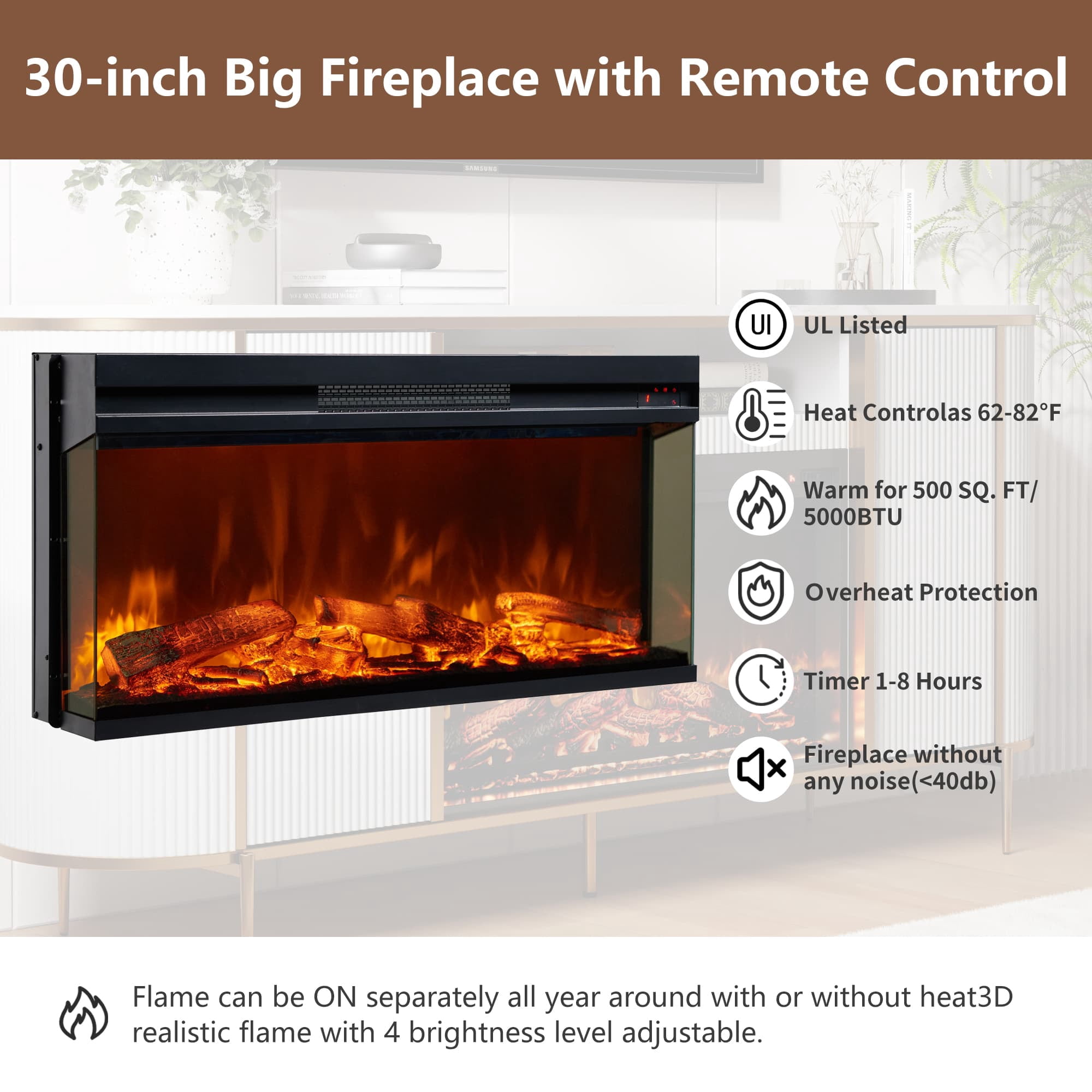 OKD 70" Fireplace TV Stand for TV up to 80", Modern Fluted Entertainment Center with Electric Fireplace, Media Console Table for Living Room - White