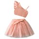 thumbnail image 1 of Odeerbi 3-8 Años Niñas Conjuntos de Verano Punto Elástico Top de Un Hombro Con Falda de Tul Brillante Conjunto de Dos Piezas Falda de Princesa Con Lazo de Encaje Y Volantes, 1 of 5
