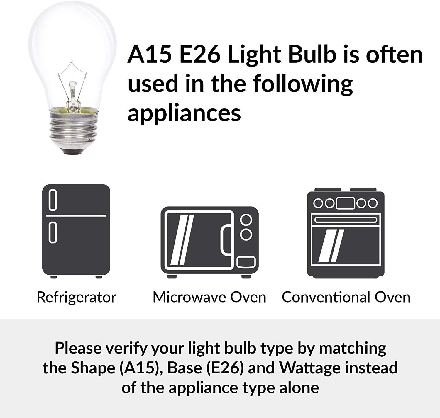 Appliance Light Bulb A15 25W (6 Pack) Incandescent Mini-Standard Shape with E26 Standard Medium Screw Base for Refrigerators, Ovens, 110V 120V 130V, Dimmable, 2700K Warm White