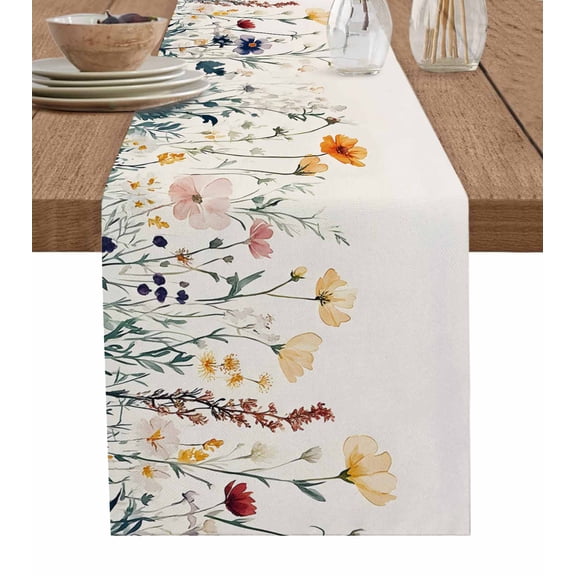 Hokiten Table Runners 48 Inches Long Dress Scarves, Yellow Spring Floral Farmhouse Kitchen/Dining Table Runner, Short Coffee Tablerunners, Vintage Flowers Farmhouse 13x48 Inch