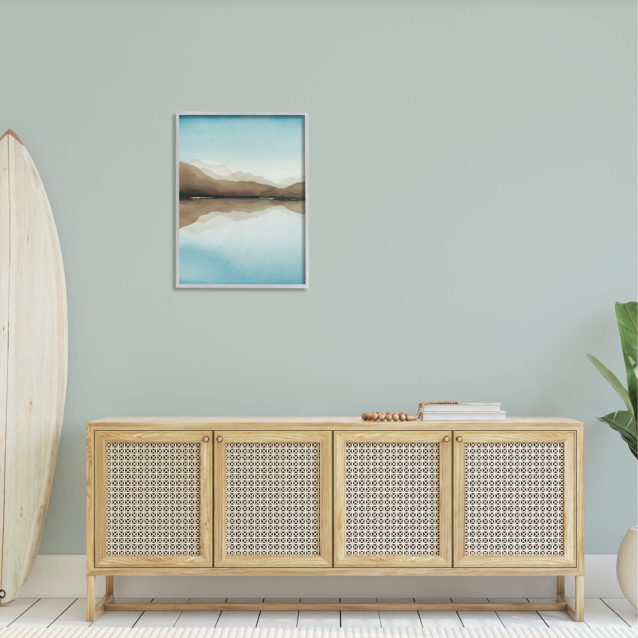 Stupell Industries Modern Mountains Lake Reflection Painting Gray Framed Art Print Wall Art, Design by Grace Popp