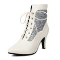 thumbnail image 5 of Leozcaa Sparkle Ankle Boots for Women Pointed Toe Kitten Heel Glitter Booties Lace up Dressy Heels Shoes, 5 of 9