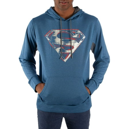Men's Lightweight Navy Color-Blocked HD Metalic Superman Logo Textured Poly Hoodie