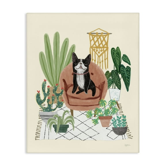 Stupell Industries Dog on Sofa with Plants Animals & Insects Painting Gallery Wrapped Canvas Art Print Wall Art, 16 x 20