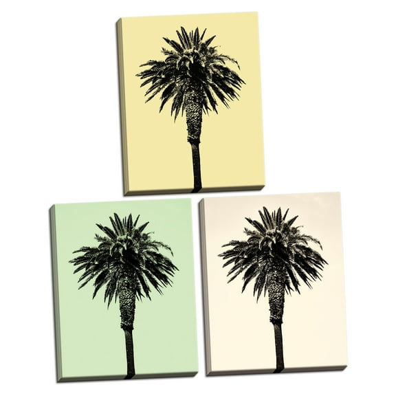 Gango Home Decor Palm Tree 1996 Green, Yellow, & Tan by Erik Asla; 3-11x14" Hand-Stretched Art Canvases