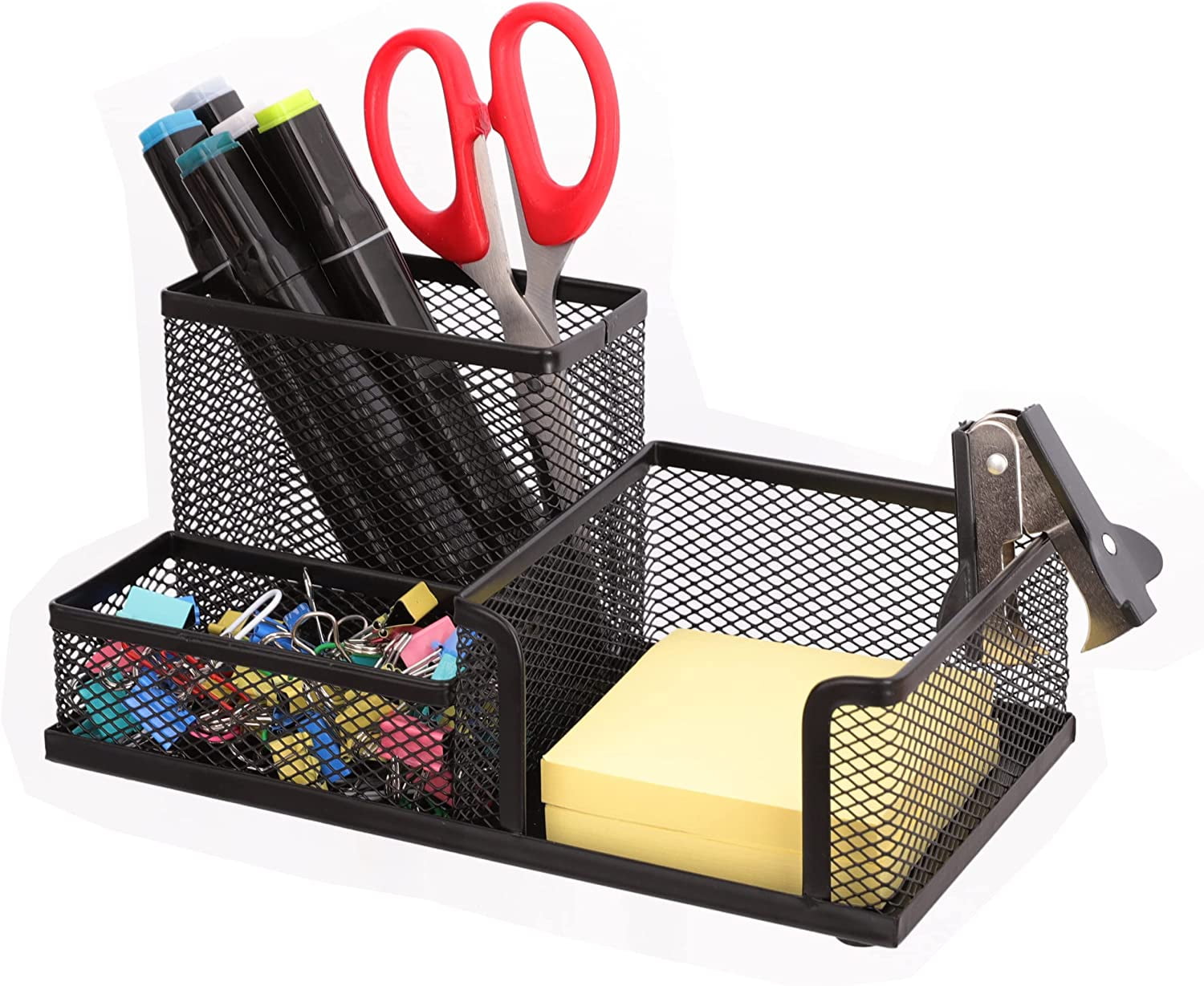 TIMPCV Desk Organizers Mesh Pencil Holder，3 Compartments Black Mesh Pen
