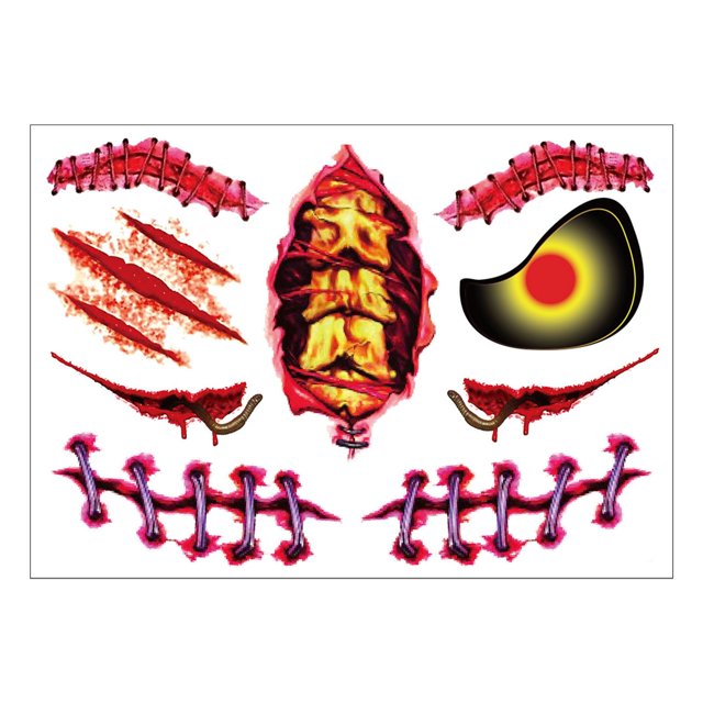 Fiudx Decoración del hogar Tatuajes faciales de Halloween Tatuajes faciales divertidos para fiesta de disfraces de Halloween Tatuajes de cicatrices Tatuajes faciales aterradores para Halloween Maquil