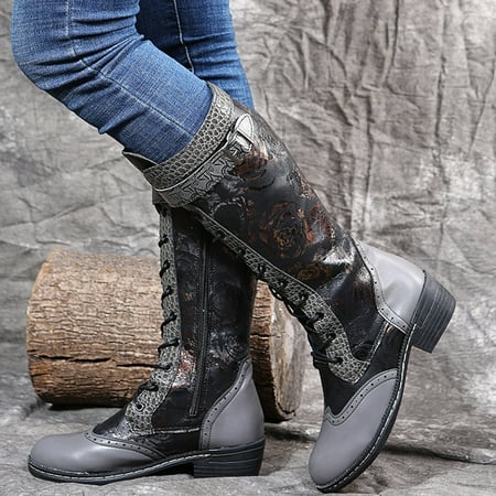 

TALKVE Zipper Combat Retro Heels Boots Women s Shoes High Breathable Fashion Women s Boots