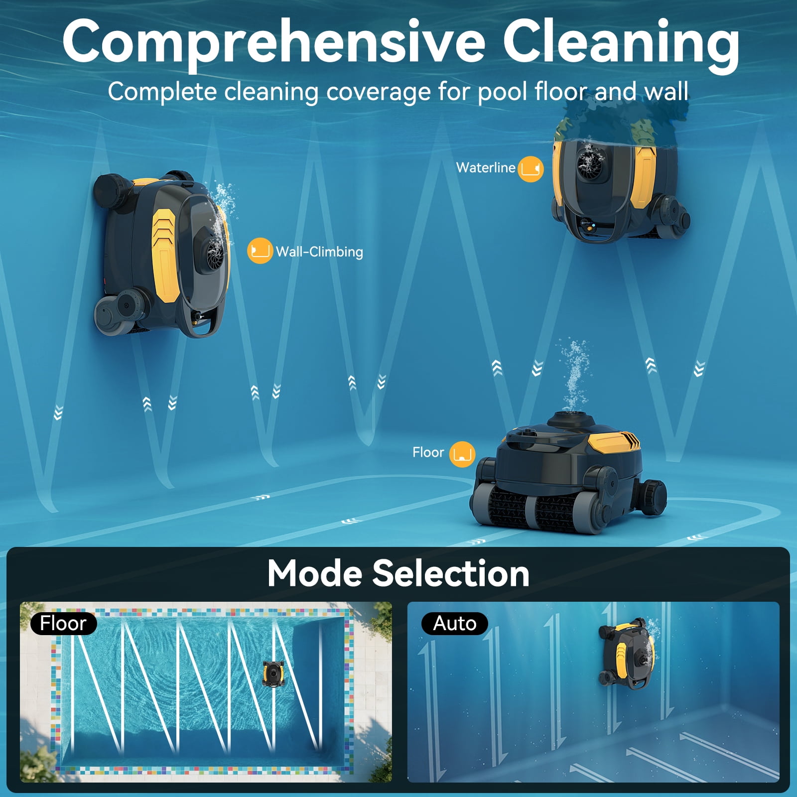 Robokleen RK-X3 Cordless Robotic Pool Vacuum Cleaner Wall-Climbing for In-Ground and Above Ground Pools, 140-Min Runtime,8L Large Capacity,Orange