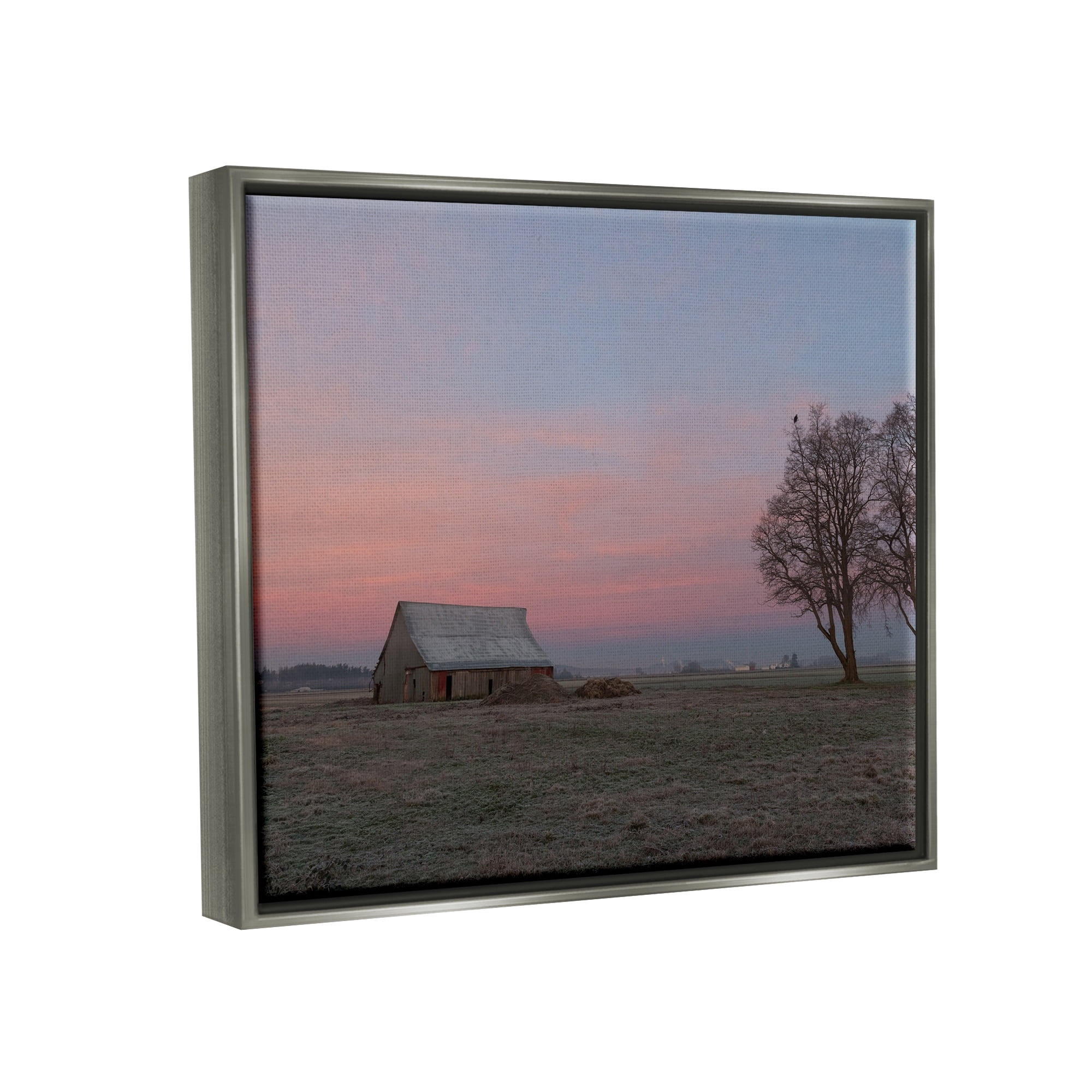 Stupell Industries Lone Grassland Cabin Rural Trees Sunset Sky Photograph Luster Gray Floating Framed Canvas Print Wall Art, Design by Nancy Crowell