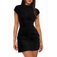 thumbnail image 2 of Robe d'Été pour Femme à Col Montant, Manches Courtes, Mini Robe de Boîte de Nuit Noire G, 2 of 8
