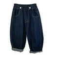 thumbnail image 2 of HAOTAGS Girls Elastic Waisted Jeans,Casual Loose Full Comfort Casual Denim with Pockets Dark Blue 10-12 T, 2 of 7