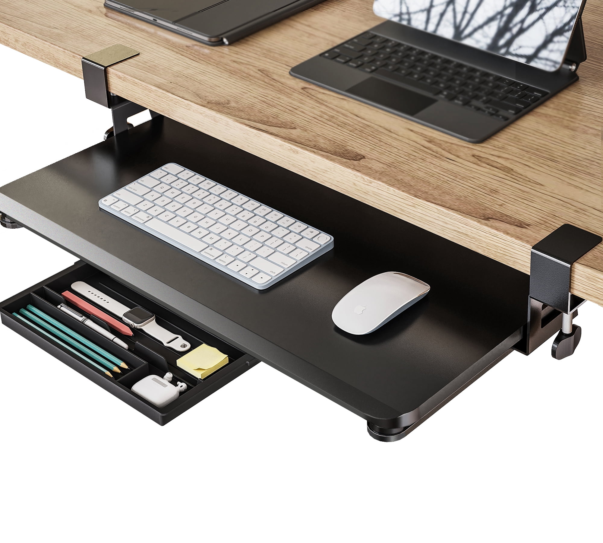 Fenge Keyboard Tray Under Desk, Pull Out Keyboard & Mouse Tray with C Clamp Mount
