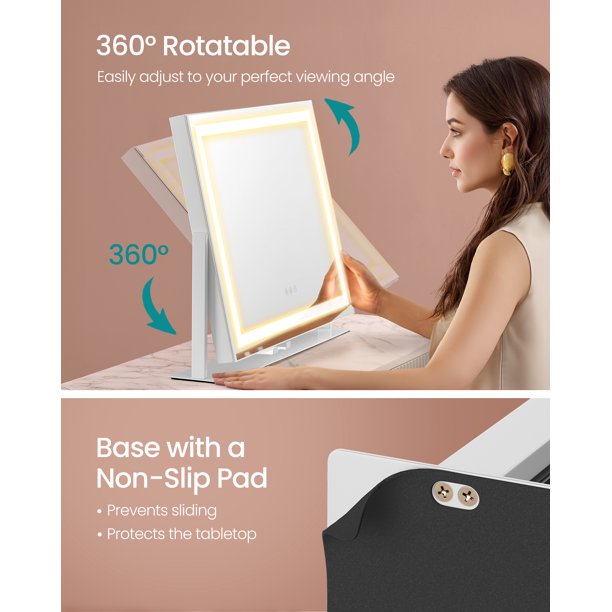 Miroir de Maquillage avec Lumières, Miroirs de Table, Miroirs de Voyage, Miroir de Courtoisie à 21 Lumières LED et écran Tactile avec Miroir de détail 10x, Rotation Libre à 180°, Double Alimentation Miroir de Maquillage avec Lumières, Miroirs de Table, Miroirs de Voyage, Miroir de Courtoisie à 21 Lumières LED et écran Tactile avec Miroir de détail 10x, Rotation Libre à 180°, Double Alimentation